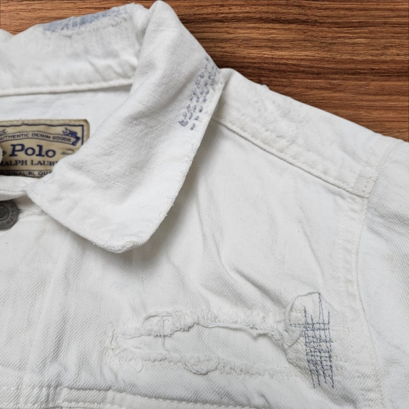 Polo Ralph Lauren White Distressed Patched Denim Jean Jacket. Sz. S - Picture 8 of 12